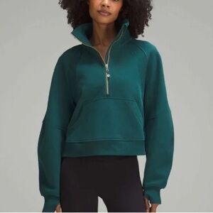 💚Lululemon Scuba Teal Green Gold Accent Half-Zip Cropped Oversized Sweatshirt